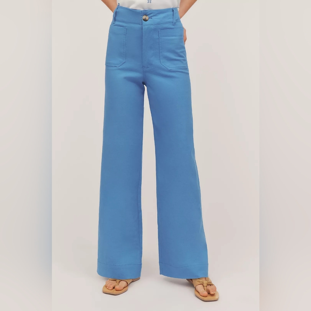 Wide Leg High-Rise Pants in Blue
